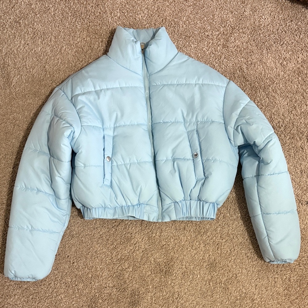 Light Blue Women's Cropped Puffer Jacket